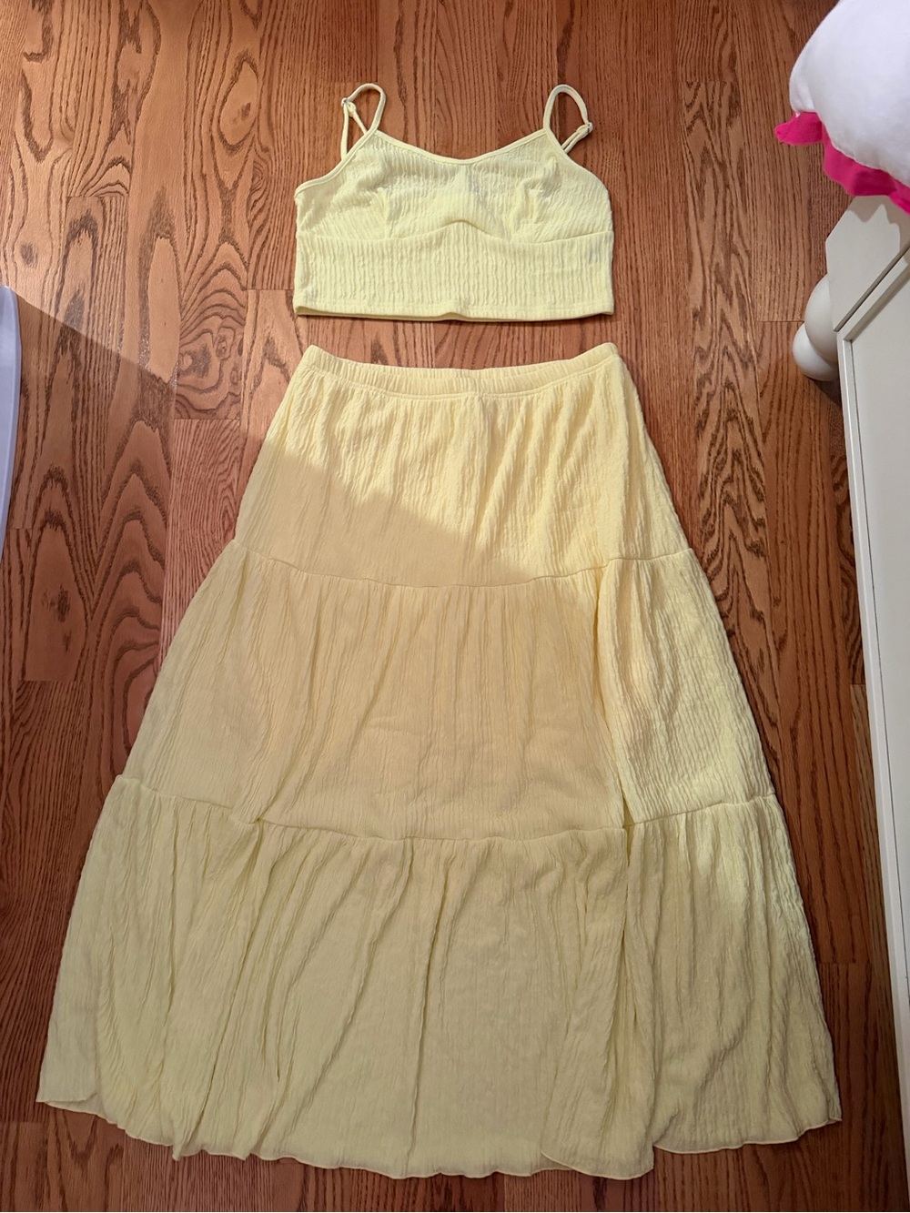 SHEIN Light Yellow Tiered Maxi Skirt Set